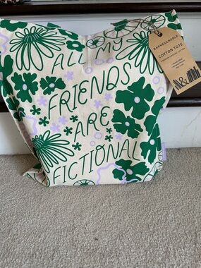 Barnes & Noble Green Floral Cotton Tote with Lilac Accents